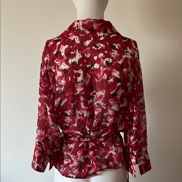 Johnny Was Silk Red and White Abstract Wrap Blouse Size L - Picture 3 of 7